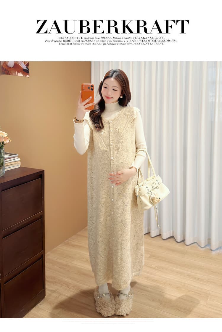 새로운 실사 2026 가을 겨울 프랑스식 무거운 작업 작은 나비 매듭 연령 감소 조끼 스커트 스택 착용 출산 착용 투피스 세트 상세 이미지 22