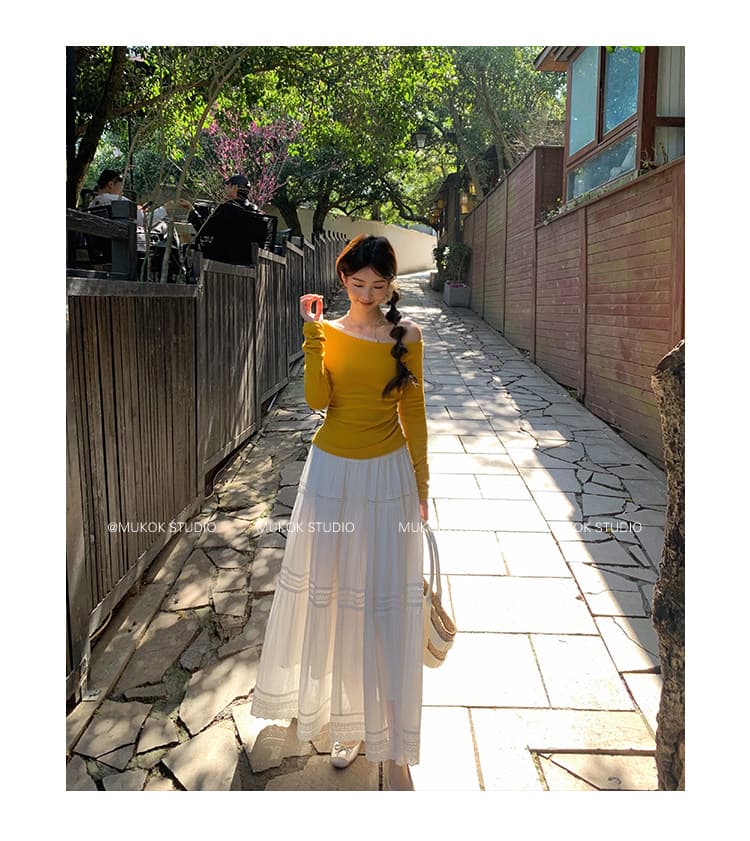 mukok 봄날 협주곡 화이트 반신 스커트 여성 순면 프랑스식 낭만주의 대 치마 한 마디 케이크 드레스 상세 이미지 19