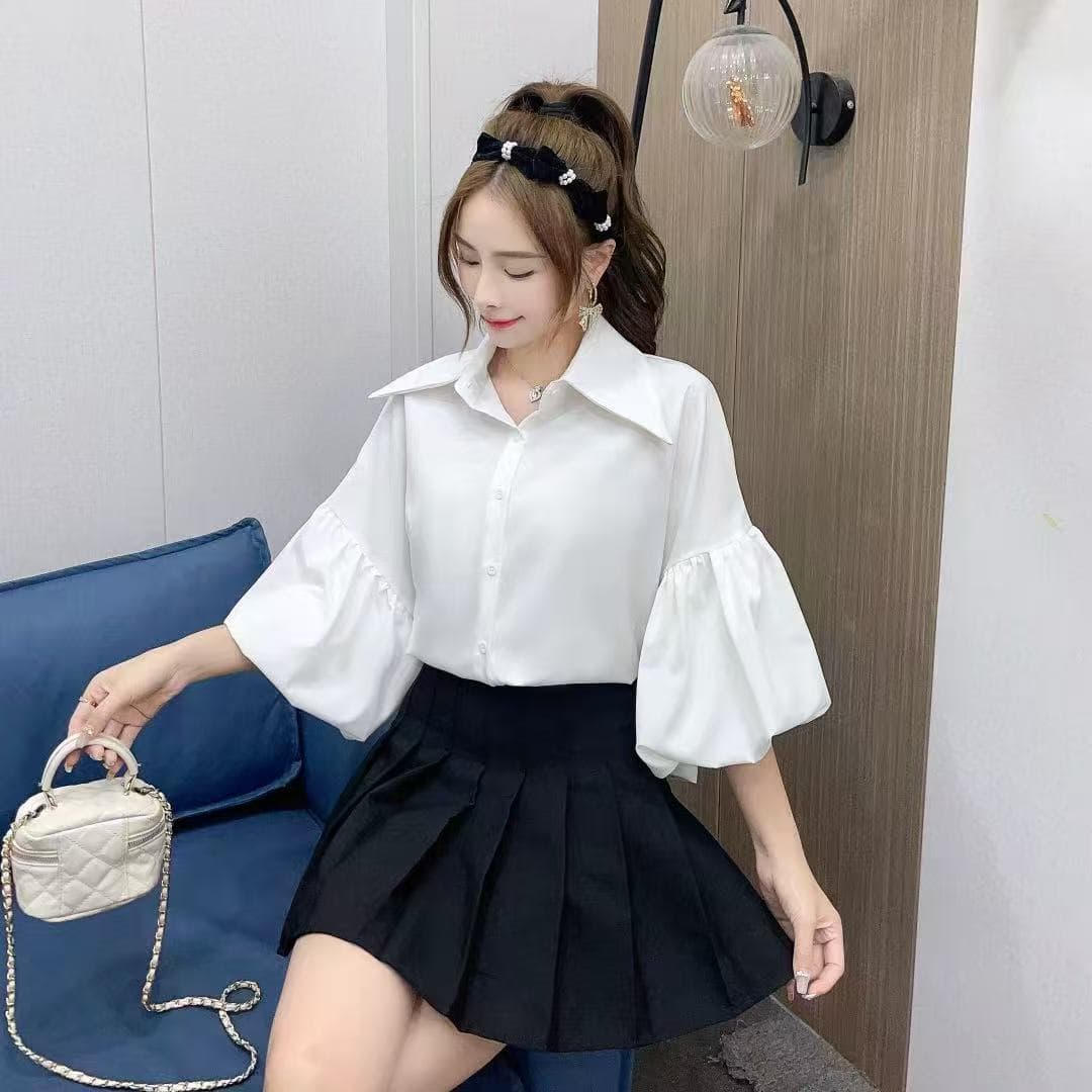 유럽과 미국 스타일 고급 센스 거품 소매 여성 셔츠 여름 루즈핏 슬림해 보이는 디자인 센스 작은 대중 다용도 캐주얼 맨위 트렌디