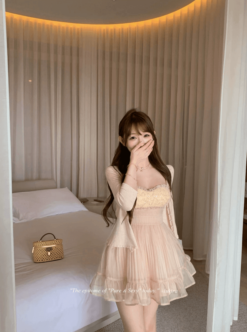 lukira 제나라 꿈 니산 무거운 작업 구슬 조각 Tulle 슬립 여성 드레스 봄 여름 허리 수축 한 마디 미니 스커트