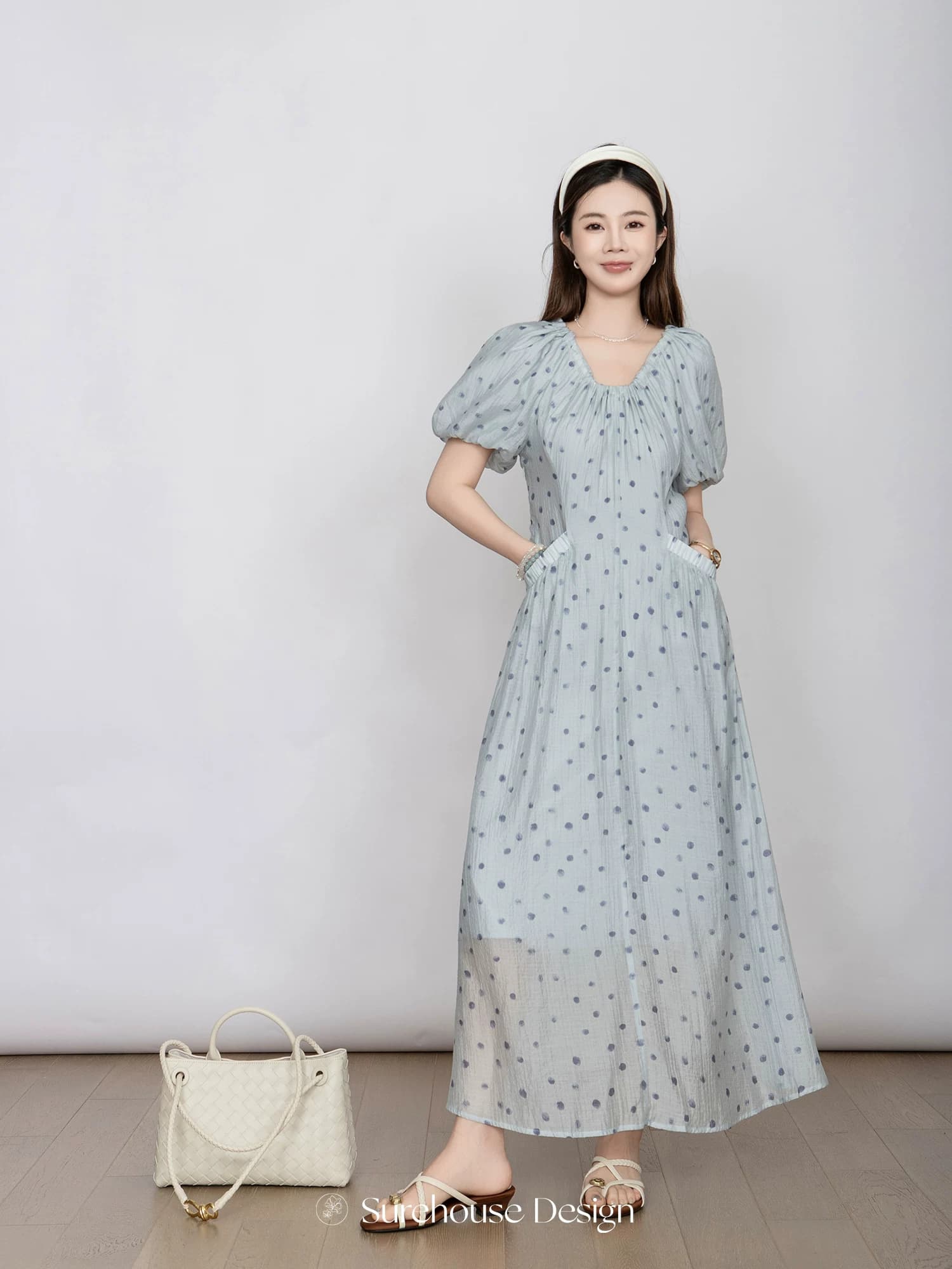 Catkins surehouse 얕은 와일드 추격 라이 경기 서울 시스템 프랑스식 도트 무늬 롱 스커트 큰 진자 유화 여성 드레스