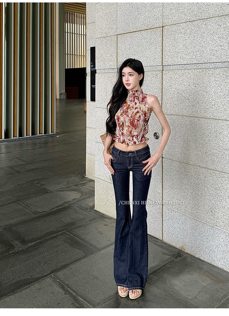그는 아침 꽃무늬 반하이넥 쇼트 스타일 허리 수축 슬림해 보이는 맨위 민소매 쉬폰 주름 핫걸 조끼 프린트 셔츠 상세 이미지 13