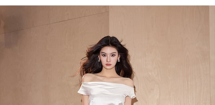 깊은 맞춤 프랑스식 우아함 비스듬한 어깨 민소매 여성 드레스 품격 허리 수축 고급 센스 연회 예복 롱 스커트 상세 이미지 5