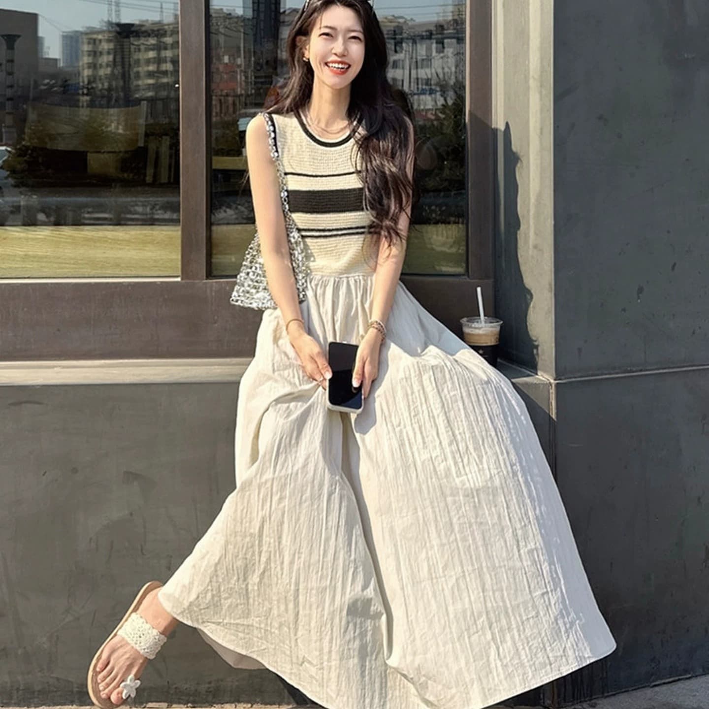 모 루이 정원 니트 스트라이프 드레스 여성 의류 2026 여름 새로운 우아함 한 마디 조끼 치마 이미지 5