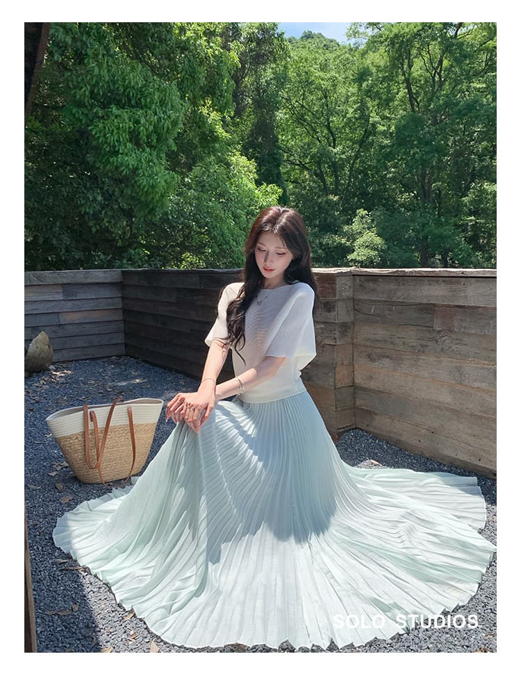 solo 폭발 폭발 낭만주의 혁명 파란색 압력 주름 플리츠 스커트 여성 세 하우스 바람 무거운 작업 허리밴드 도루 센스 반신 스커트 상세 이미지 14