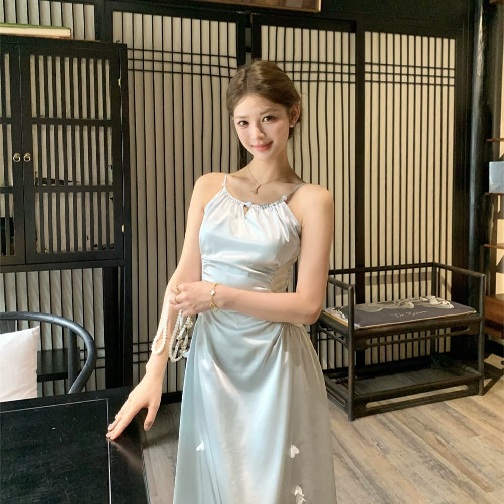 파빌리온 와우 물 속에서 반사하다 달 새로운 중식 새틴 허리 수축 슬립 드레스 요정 가스 바람 망사 숄 국풍 세트 여성 이미지 5