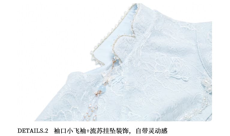 파빌리온 와우 나비 소매 새로운 중식 은사 섞어 짜다 레이스 자수 베스트 말 얼굴 치마 여성 파란색 국풍 세트 상세 이미지 10