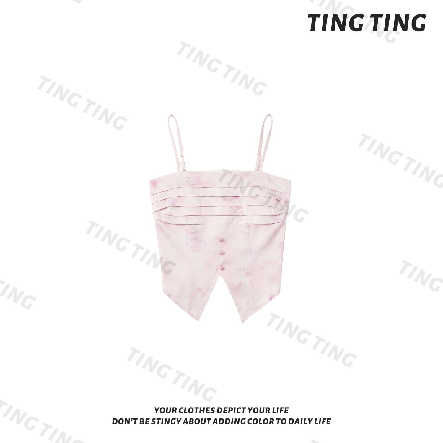파빌리온 와우 보라색 쌰 새로운 중식 수묵화 헤일로 염색 슬립 바지 망사 오픈 가디건 세 조각 여성 세트 여름 새로운 상세 이미지 4