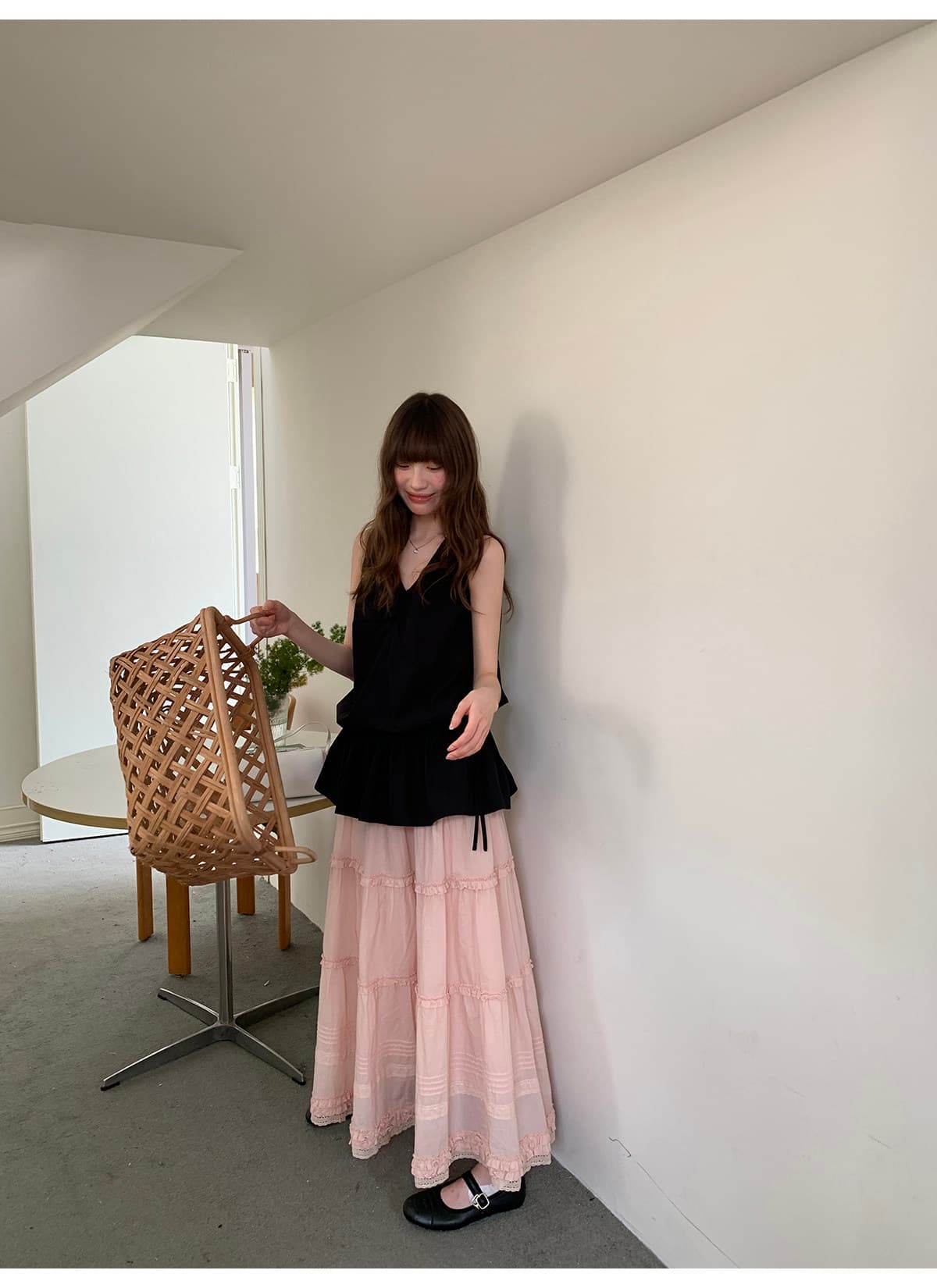안녕하세요. 대포 미니멀리즘 디자인 센스 작은 대중 V넥 핀치 Pleat 펌프 로프 스태킹 조끼 맨위 여성 여름 단색 작은 셔츠 상세 이미지 6