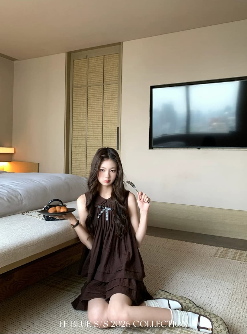 ff blue 소녀 마음 연령 감소 doll 센스 둘 색상 베이비 칼라 맨위 부드러운 플리츠 스커트 품격 세트 이미지 4
