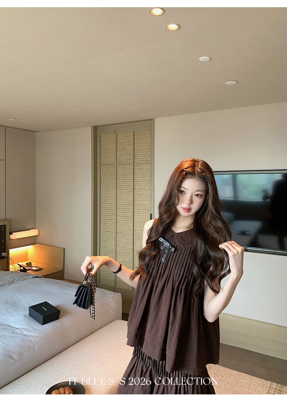 ff blue 소녀 마음 연령 감소 doll 센스 둘 색상 베이비 칼라 맨위 부드러운 플리츠 스커트 품격 세트 상세 이미지 14