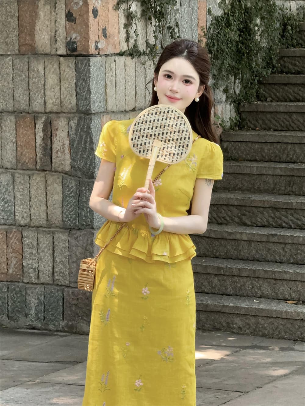 lili 리 리 가족 칭촨 새로운 중식 개선 자수 드레스 품격 꽃무늬 페이크 레이어드 슬림해 보이는 롱 스커트 상세 이미지 6