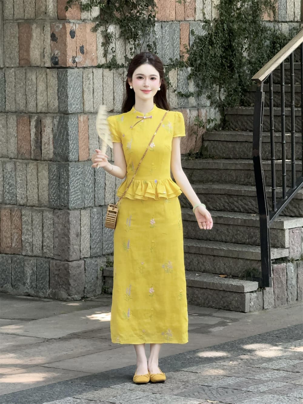lili 리 리 가족 칭촨 새로운 중식 개선 자수 드레스 품격 꽃무늬 페이크 레이어드 슬림해 보이는 롱 스커트 상세 이미지 8