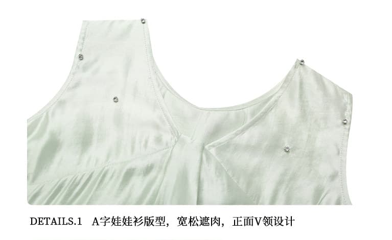 파빌리온 와우 여름 ~ 중 바람 주간 실크 양면 착용 광택 민소매 맨위 와이드 레깅스 바지 여름 캐주얼 세트 상세 이미지 6