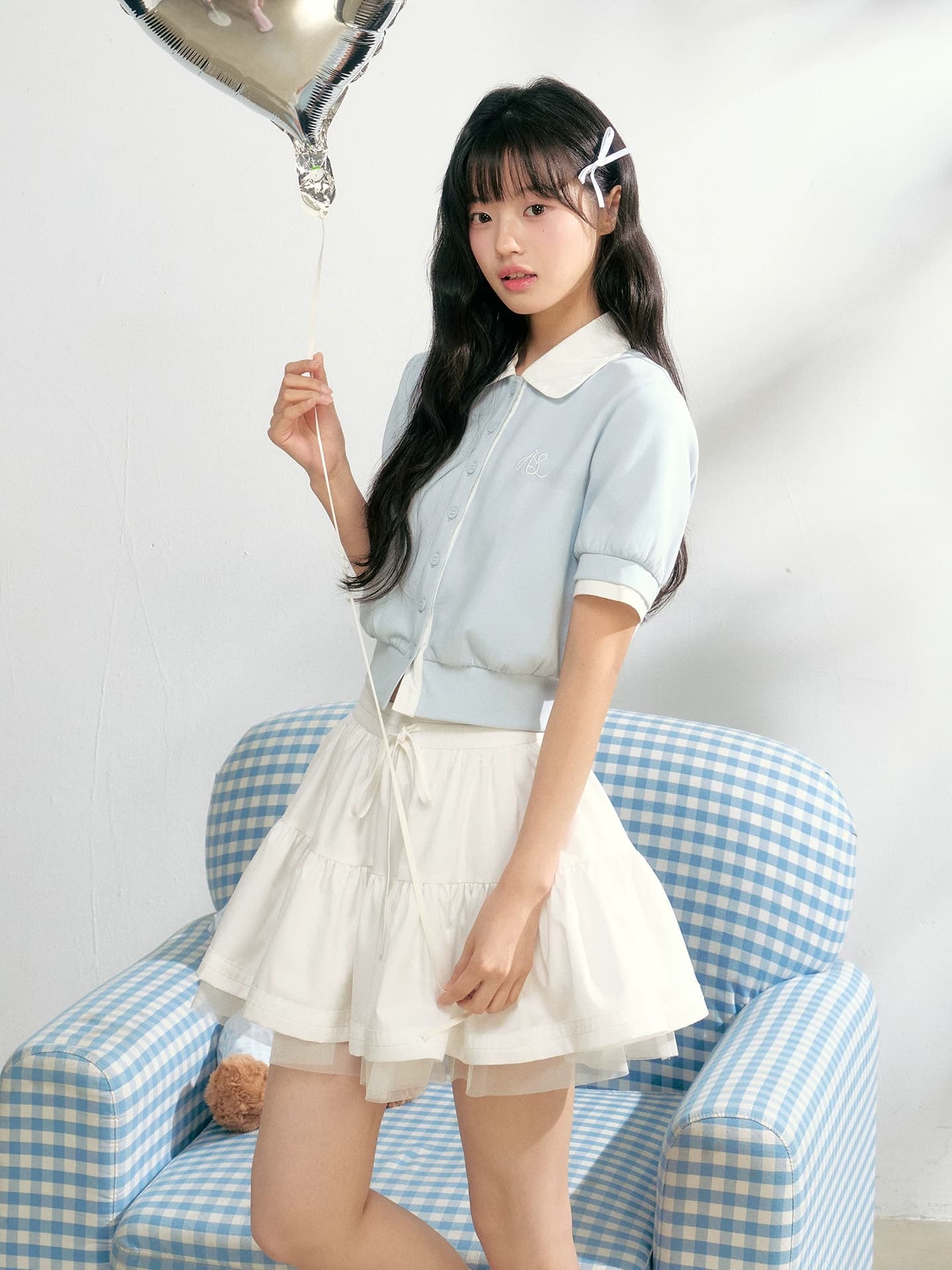 nangoon 베이비 칼라 배색 페이크 레이어드 맨위 봄 여름 새로운 다용도 디자인 센스 여성 작은 대중 품격 상세 이미지 1