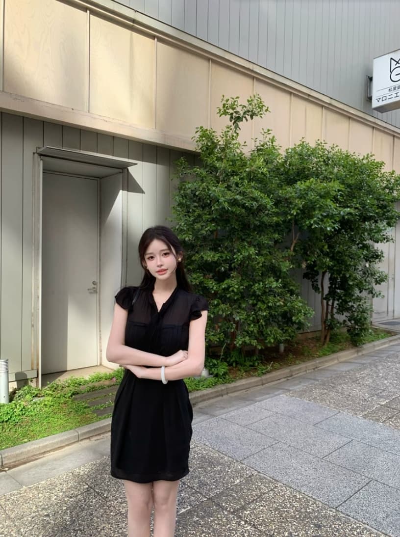 jill 대 자매 일상 좋은 착용 tie dress 한 부서 높음 지혜 센스 작은 날다 소매 허리 수축 드레스 이미지 2