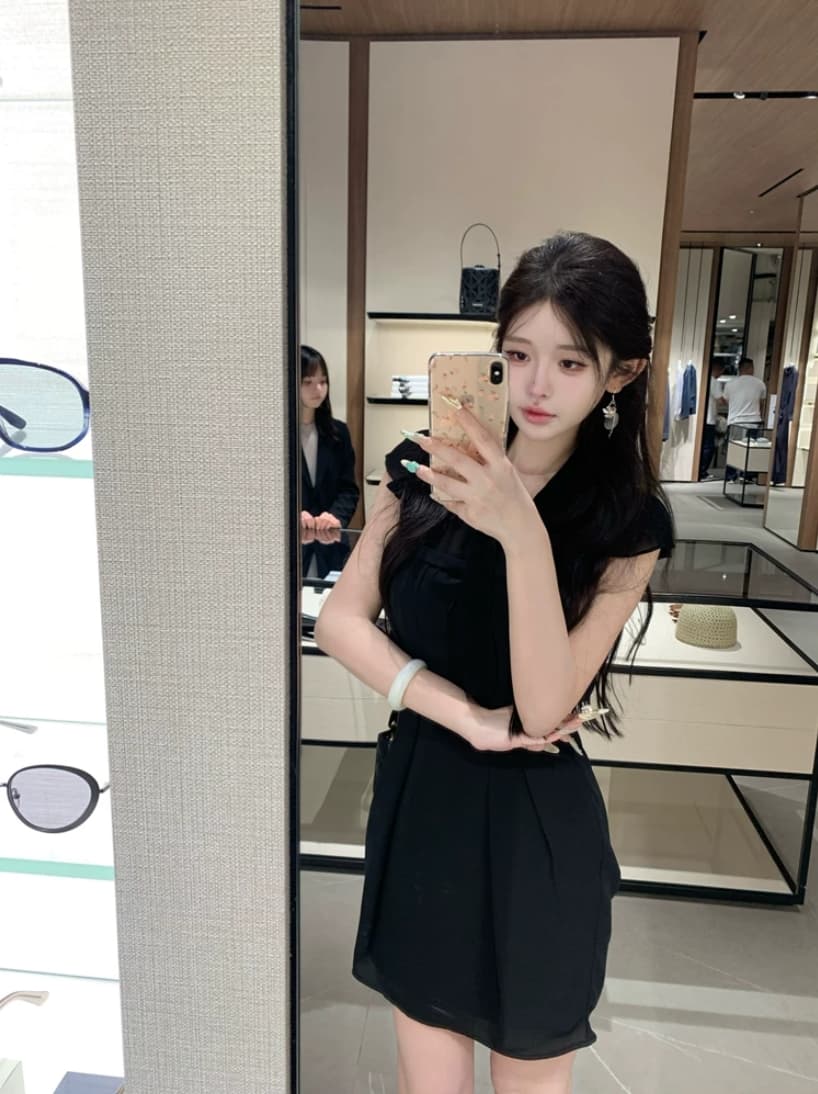 jill 대 자매 일상 좋은 착용 tie dress 한 부서 높음 지혜 센스 작은 날다 소매 허리 수축 드레스 이미지 4