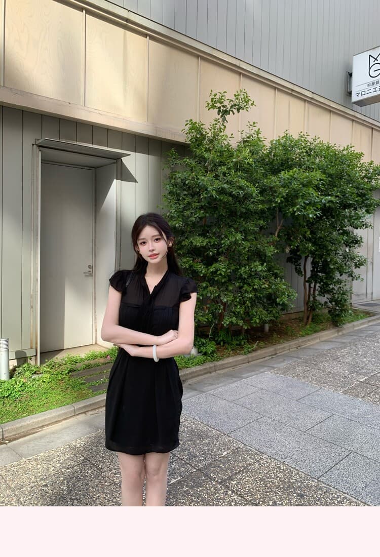 jill 대 자매 일상 좋은 착용 tie dress 한 부서 높음 지혜 센스 작은 날다 소매 허리 수축 드레스 상세 이미지 3