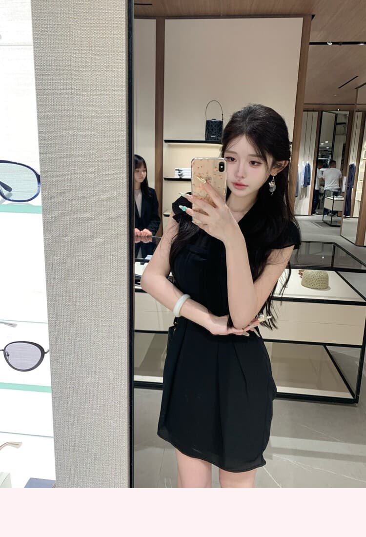 jill 대 자매 일상 좋은 착용 tie dress 한 부서 높음 지혜 센스 작은 날다 소매 허리 수축 드레스 상세 이미지 7