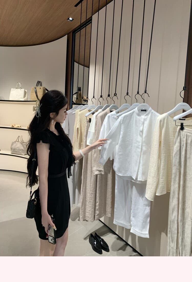 jill 대 자매 일상 좋은 착용 tie dress 한 부서 높음 지혜 센스 작은 날다 소매 허리 수축 드레스 상세 이미지 9
