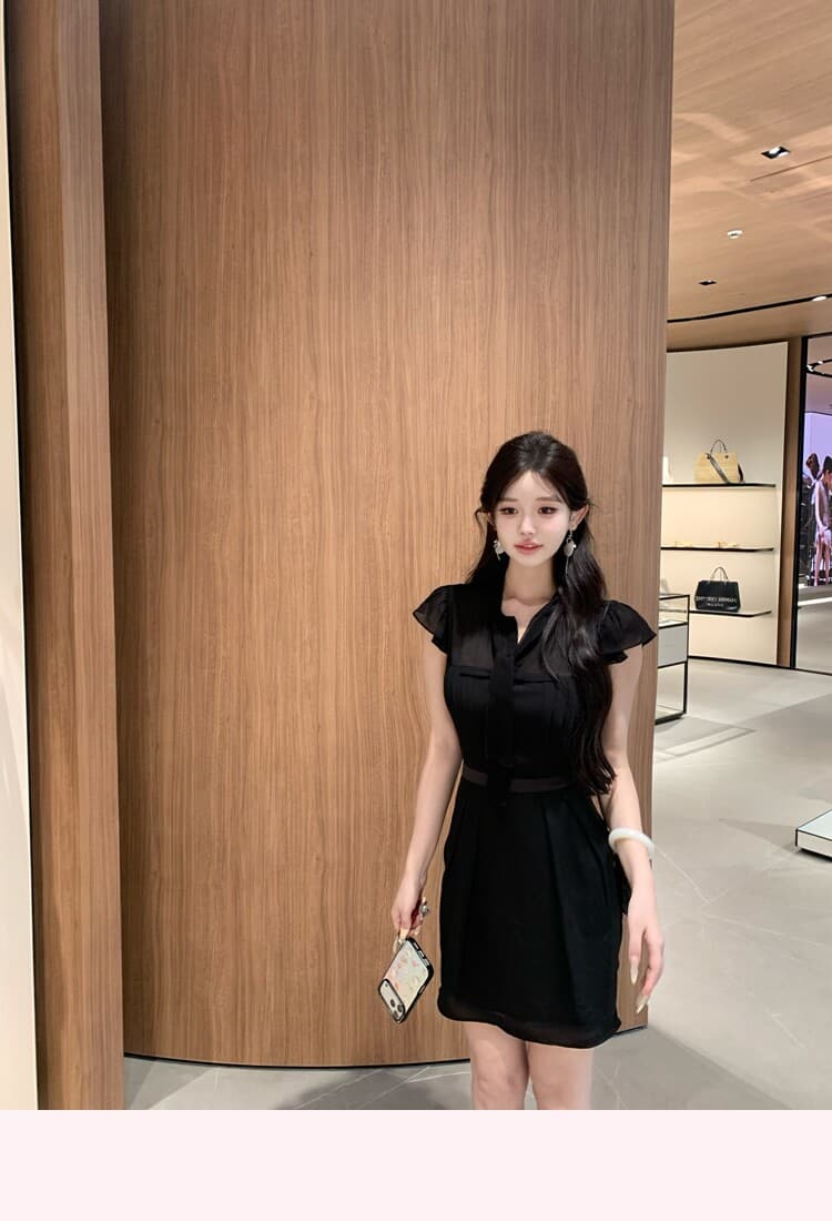 jill 대 자매 일상 좋은 착용 tie dress 한 부서 높음 지혜 센스 작은 날다 소매 허리 수축 드레스 상세 이미지 10