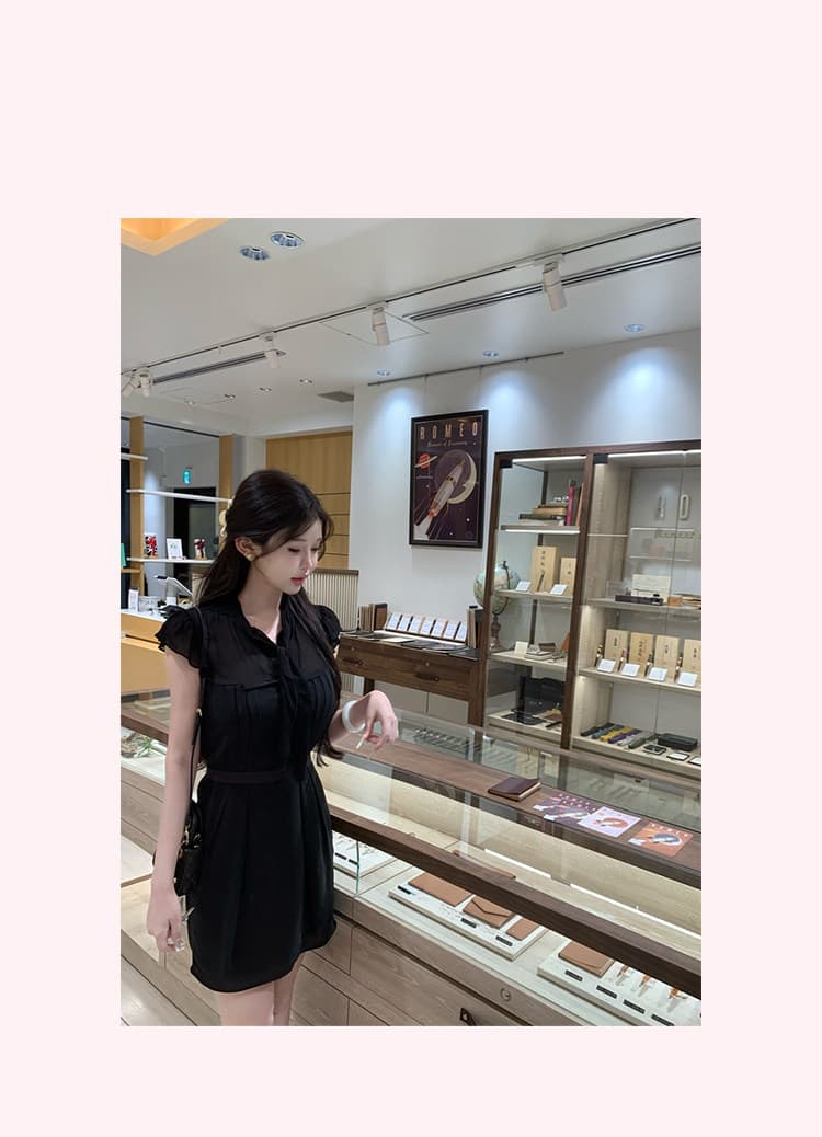 jill 대 자매 일상 좋은 착용 tie dress 한 부서 높음 지혜 센스 작은 날다 소매 허리 수축 드레스 상세 이미지 11