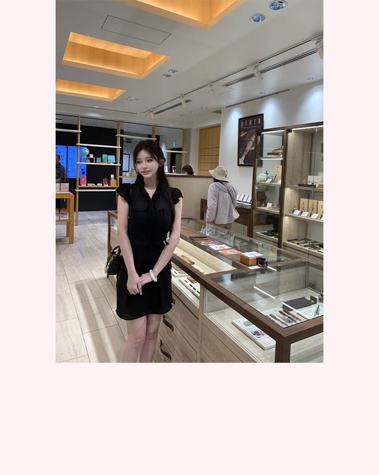 jill 대 자매 일상 좋은 착용 tie dress 한 부서 높음 지혜 센스 작은 날다 소매 허리 수축 드레스 상세 이미지 12