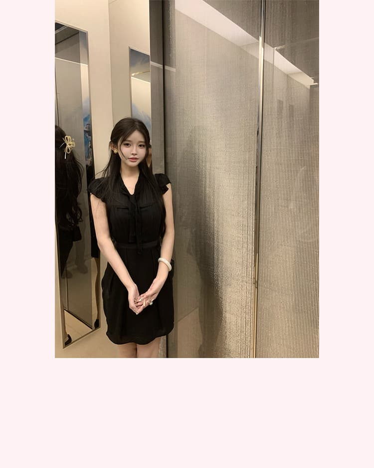 jill 대 자매 일상 좋은 착용 tie dress 한 부서 높음 지혜 센스 작은 날다 소매 허리 수축 드레스 상세 이미지 17