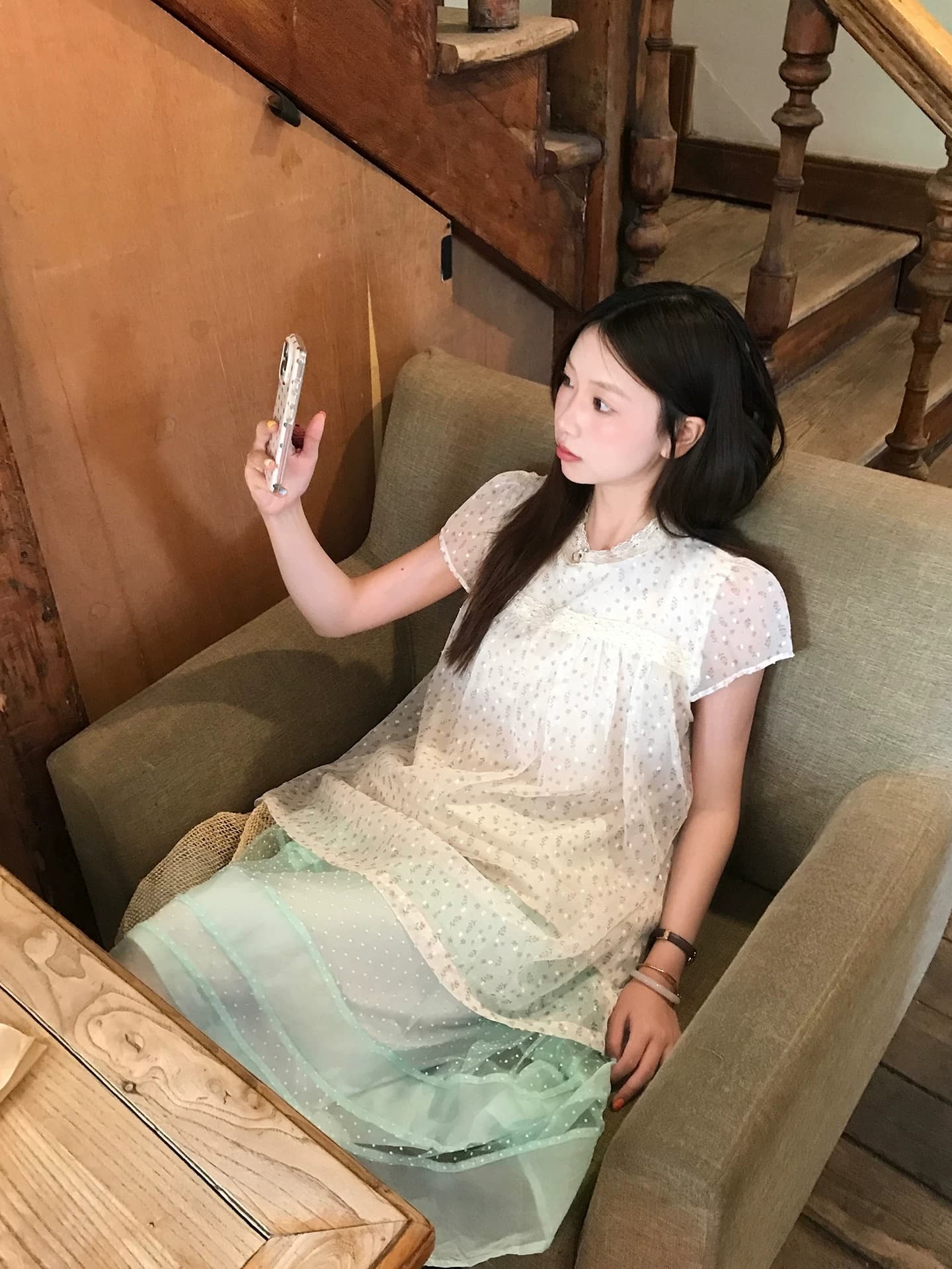 다우 시시 토끼 망사 꽃무늬 여성 셔츠 주간 센 부서 레트로 작은 대중 루즈핏 셔츠 달콤함 부드러운 바람 맨위 ins 상세 이미지 1