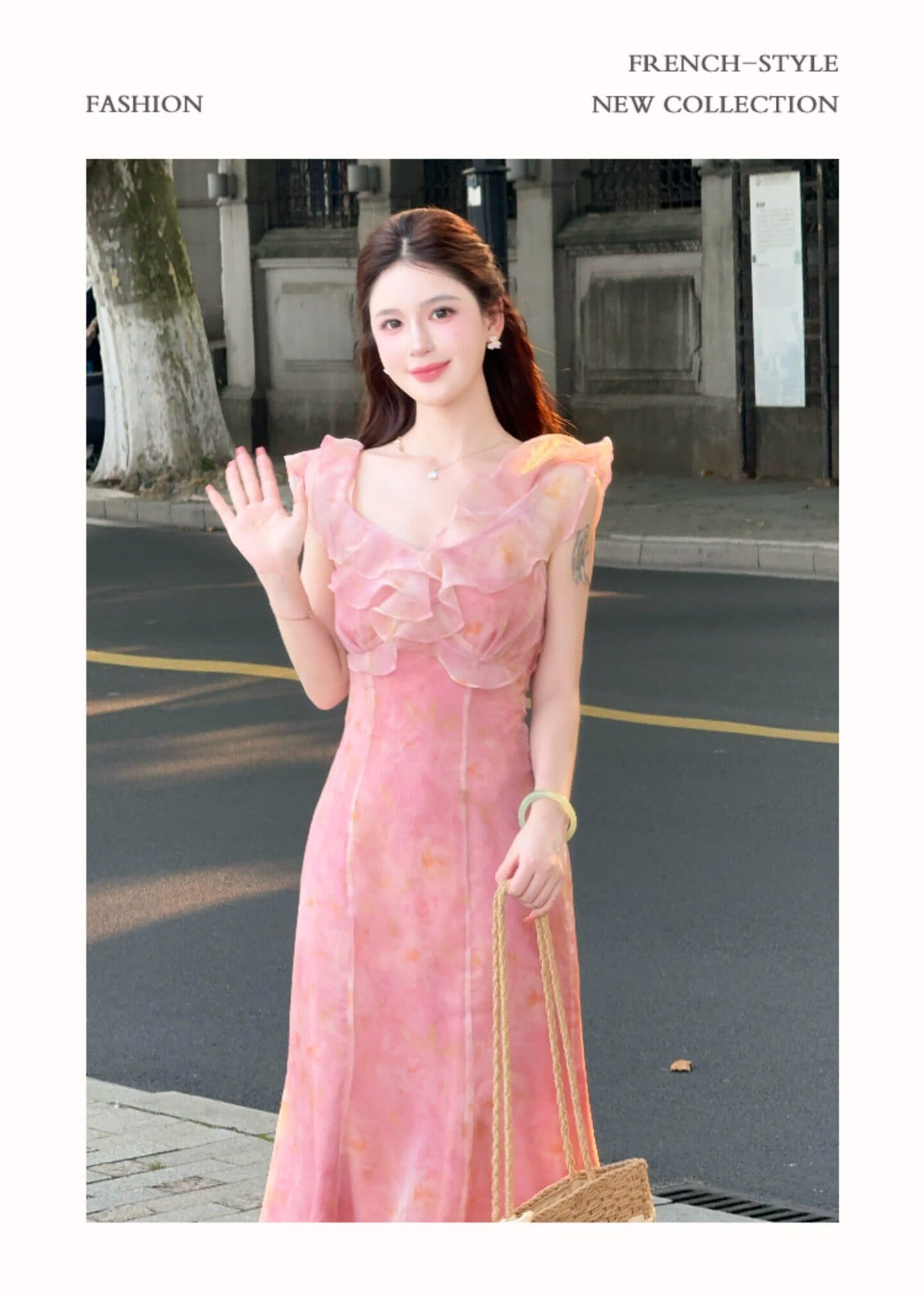 lili 리 리 가족 복숭아 저녁 바람 프랑스식 휴가 바람 프릴 드레스 디자인 섹션 품격 인어 꼬리 스커트 상세 이미지 14