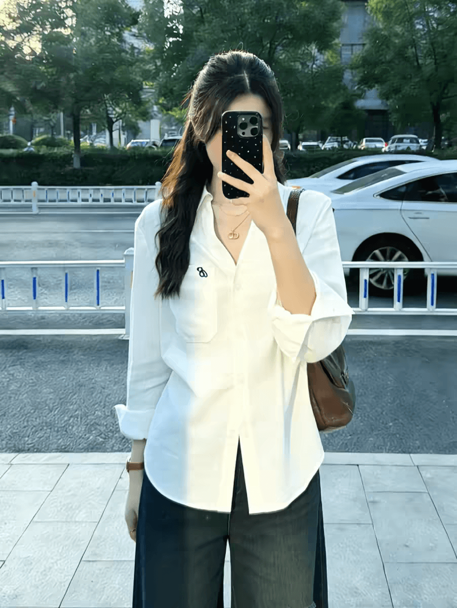 한 부서 미니멀리즘 알파벳 자수 긴팔 여성 셔츠 봄 루즈핏 캐주얼 품격 작은 키 셔츠 출퇴근 맨위 이미지 2