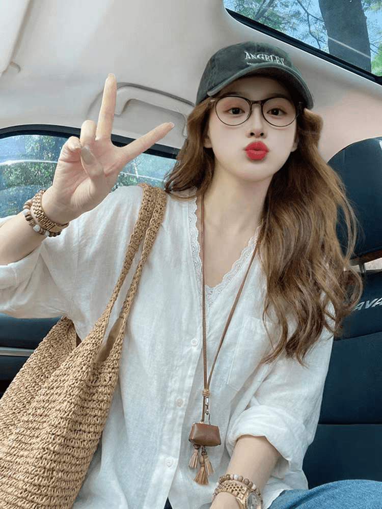 화이트 레이스 얇고 가벼운 자외선 차단 오픈 가디건 긴팔 여성 셔츠 봄 작은 대중 연령 감소 슬림해 보이는 고급 센스 맨위 재킷 이미지 4
