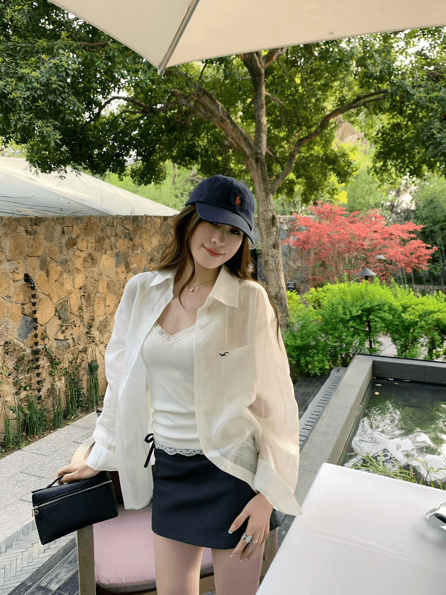 작은 갈매기 화이트 자외선 차단 셔츠 여성 코트 여름 새로운 품격 느긋한 바람 프랑스식 루즈핏 맨위