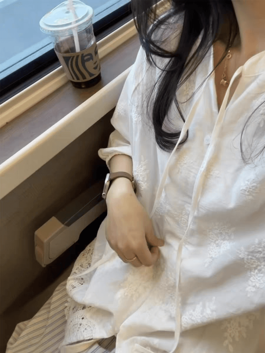 한 부서 느긋한 바람 무거운 작업 자수 휴가 바람 작은 셔츠 여성 여름 슬림해 보이는 출퇴근 맨위 중간 소매 셔츠 이미지 3