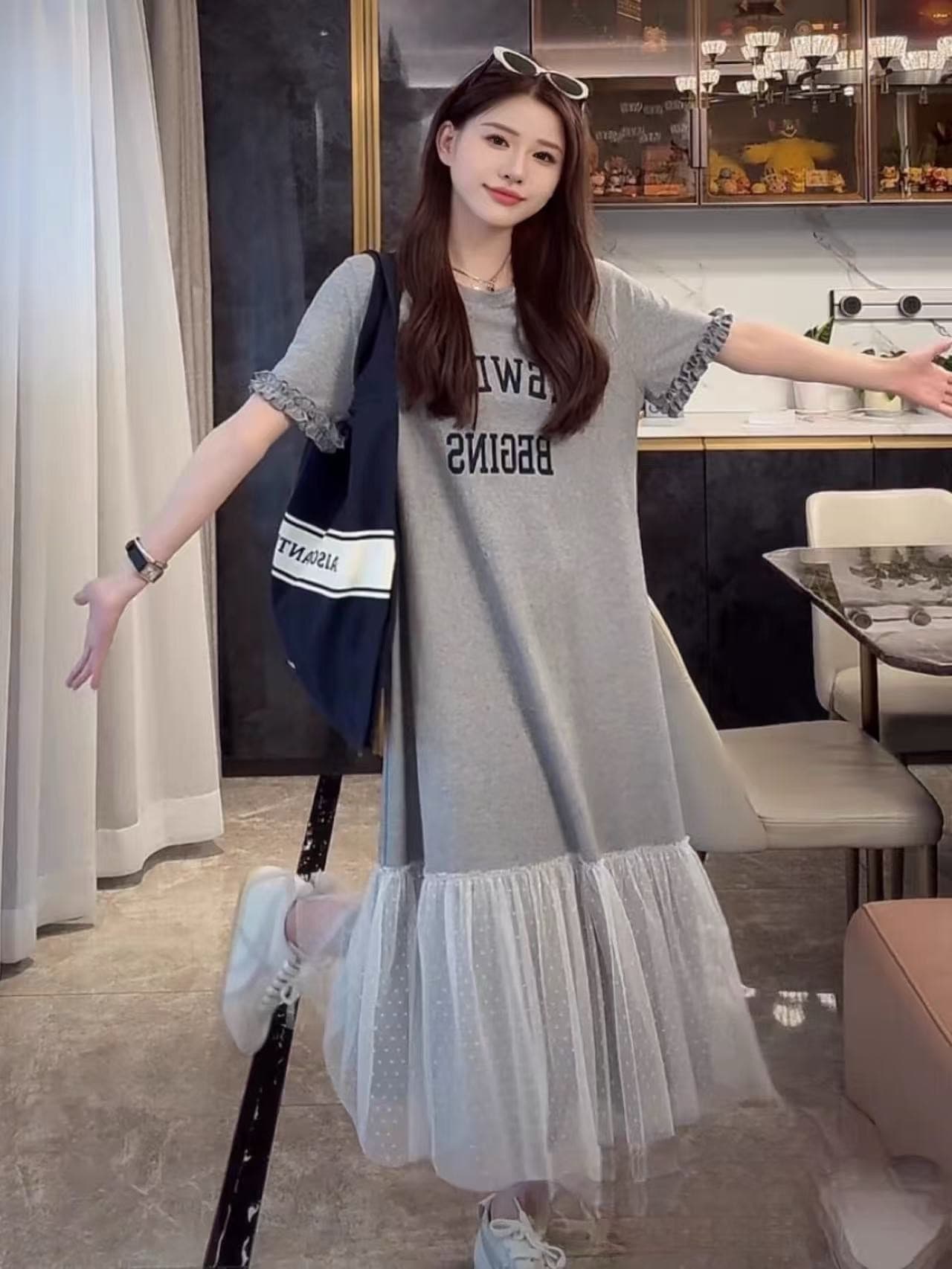 여름 알파벳 패치워크 티셔츠 치마
