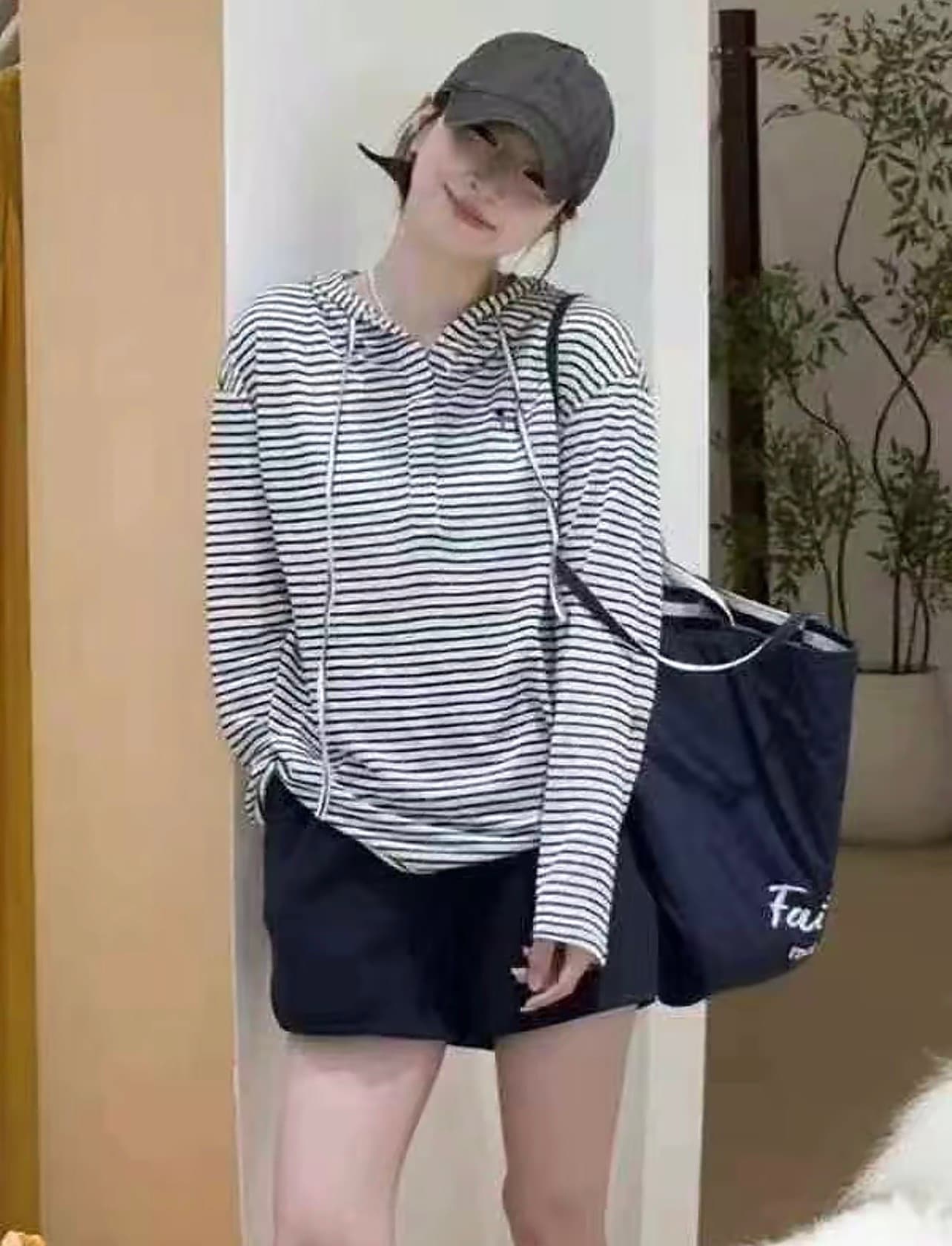 새로운 한국 스타일 패션 얇은 스타일 자외선 차단 블라우스 Tulle 후드 맨위 허리밴드 반바지 세트