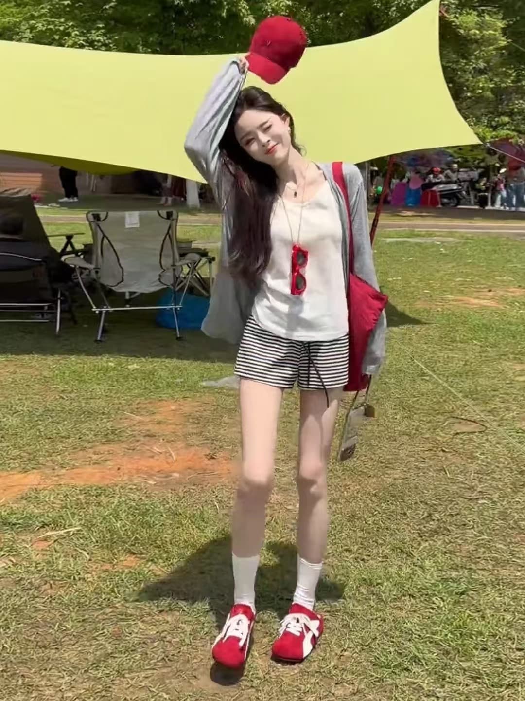 여름 새로운 느긋한 바람 자외선 차단 슬립 오픈 가디건 세트 스트라이프 반바지