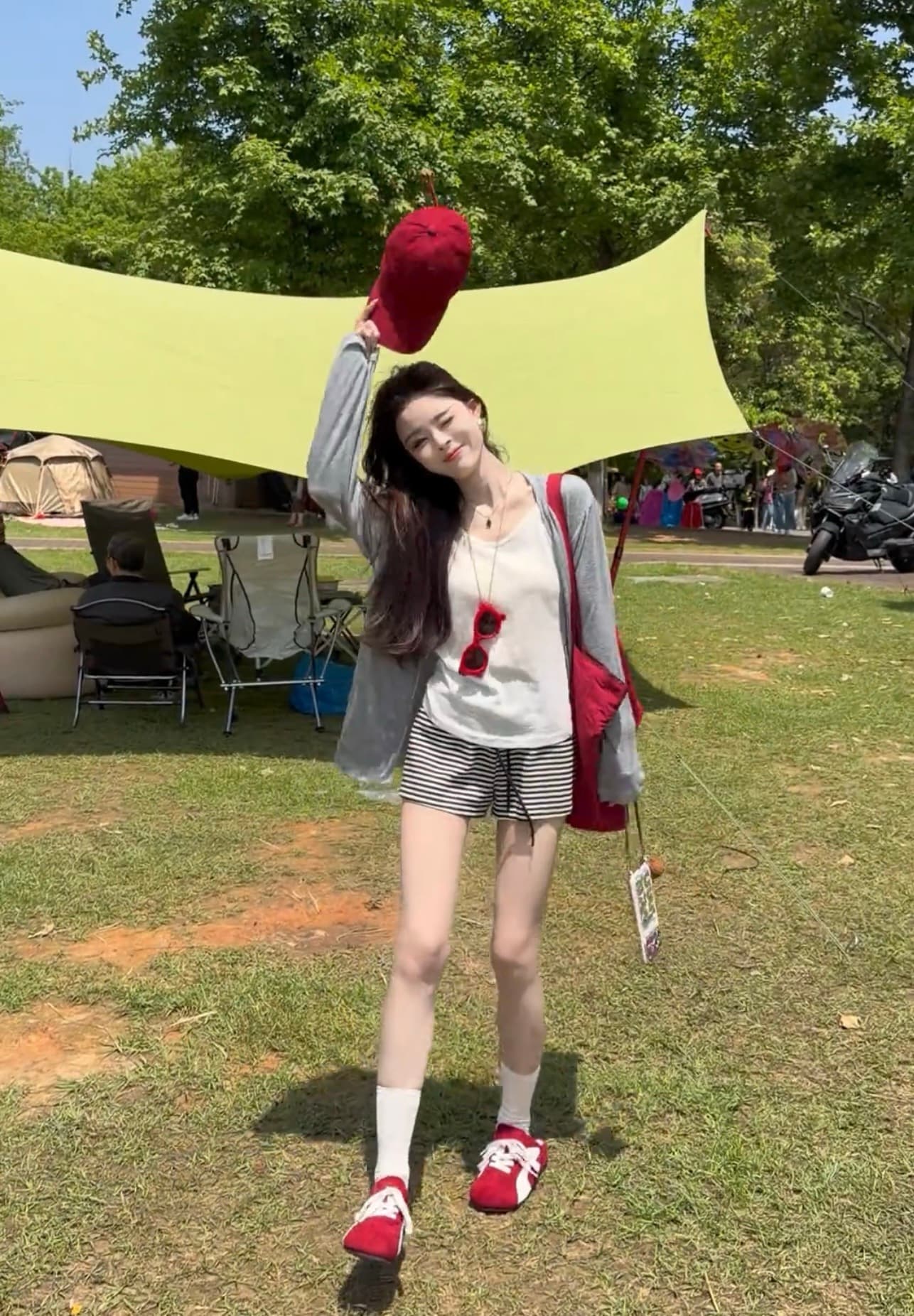 여름 새로운 느긋한 바람 자외선 차단 슬립 오픈 가디건 세트 스트라이프 반바지 이미지 3