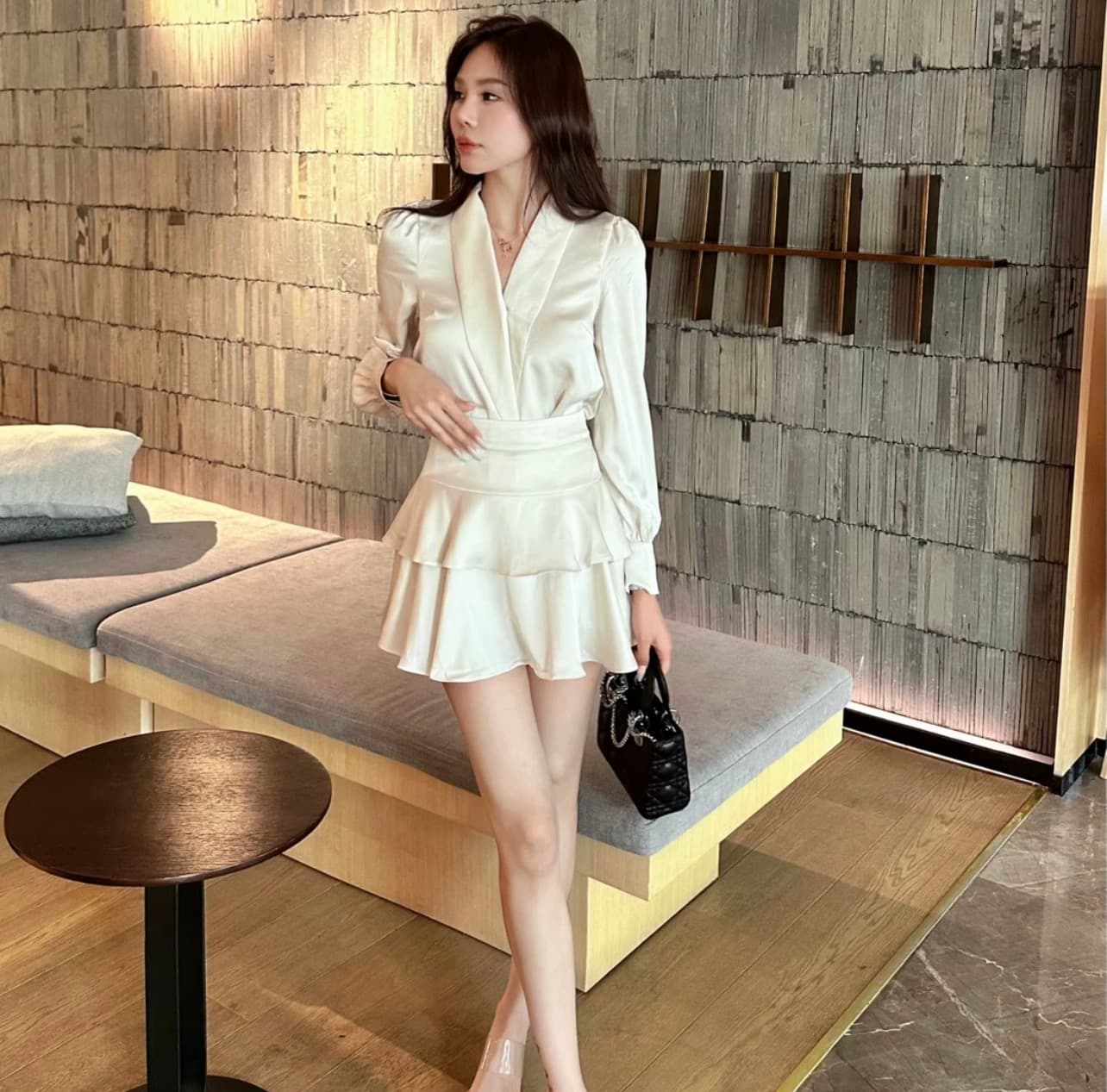 품격 슬림해 보이는 긴팔 투피스 세트 이미지 2