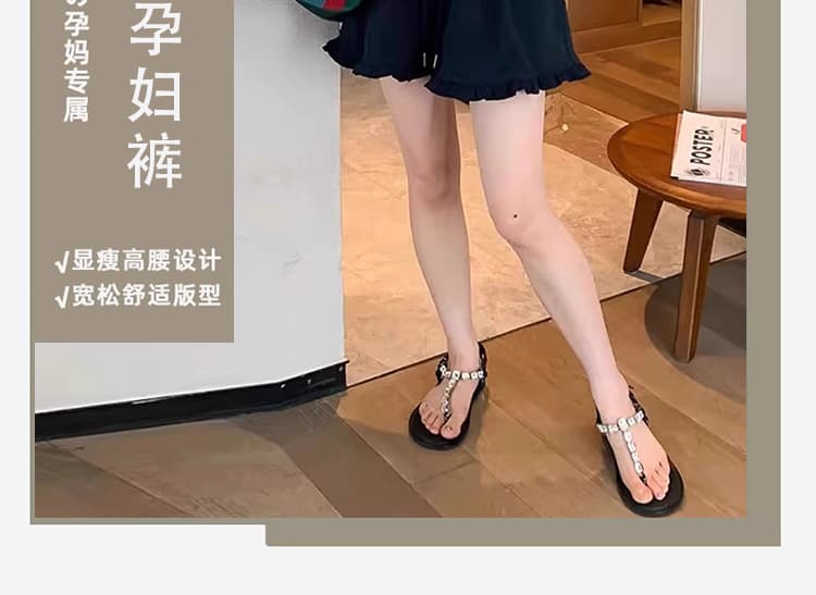 지금 임산부 여름 폭발 빅 사이즈 프랑스식 프릴 캐주얼 배 모양 몸 슬림해 보이는 다용도 느긋한 바람 반바지 상세 이미지 3