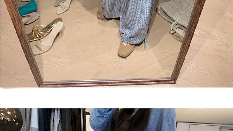 임산부 여름 루즈핏 느긋한 바람 참나무 늑골 명중 가져 가라. 회색 체크무늬 바지 고급 센스 착용 가져 가라. 외출용 다용도 외국 가스 상세 이미지 42