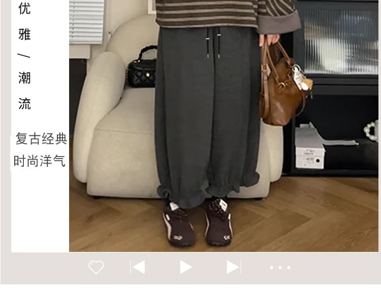 지금 huo 가을 겨울 새로운 두꺼운 스트라이프 루즈핏 캐주얼 빅 사이즈 스트라이프 맨위 어두운 회색 9 포인트 레이스 바지 상세 이미지 5