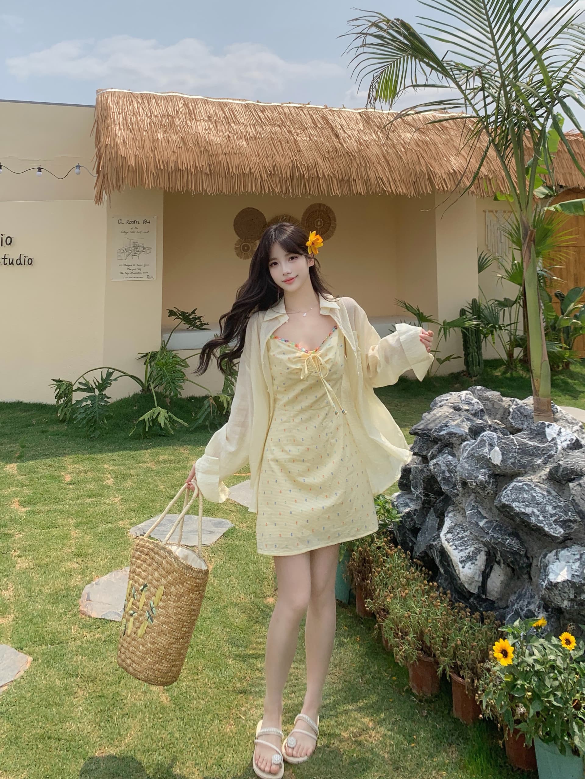 실사 빅 사이즈 여성 의류 휴가 바람 레이스 드레스 2026 여름 새로운 마이크로 지방 꽃무늬 슬립 드레스 이미지 2