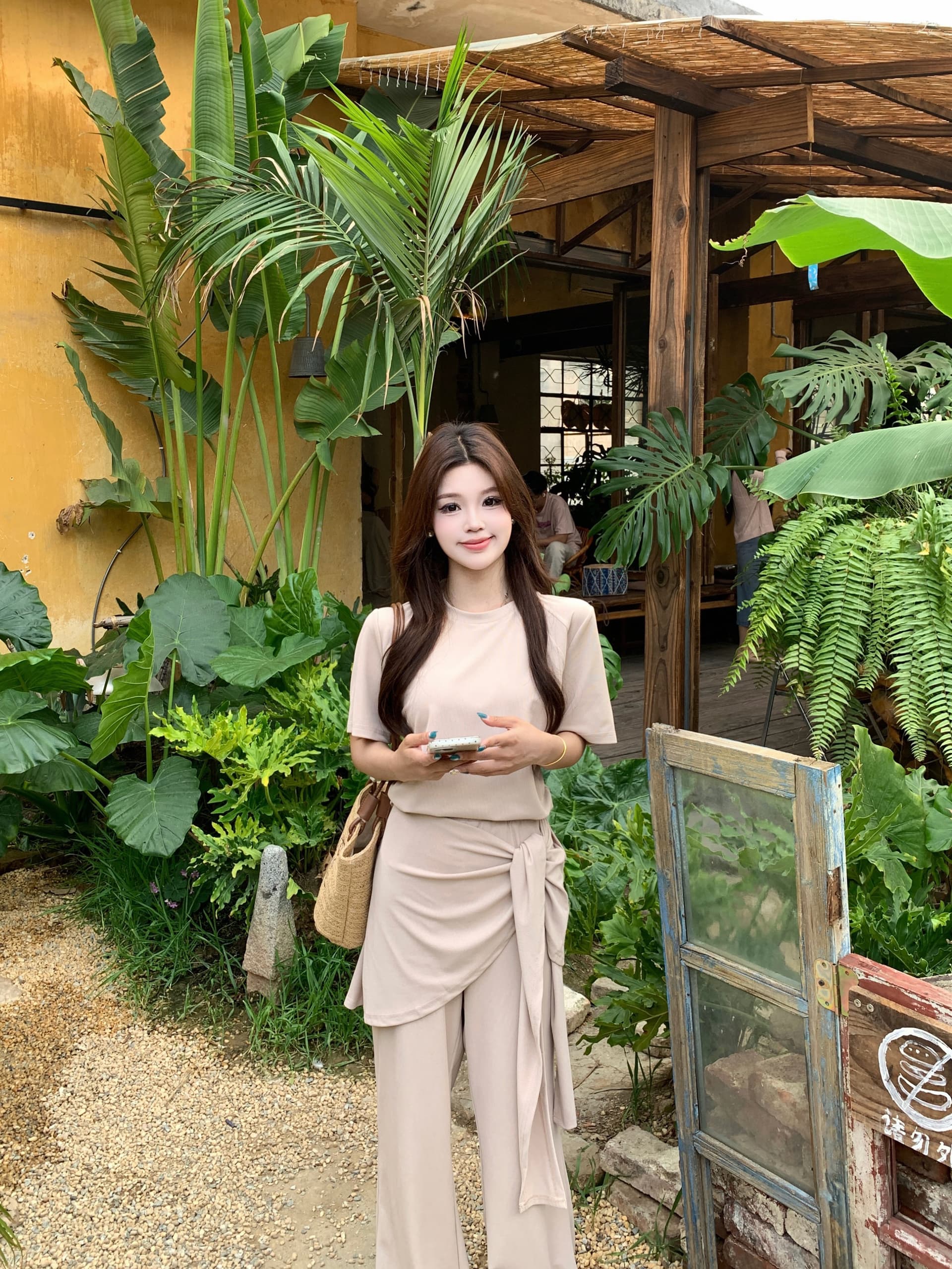 실사 빅 사이즈 여성 의류 여름 새로운 지방 mm 슬림해 보이는 표지 고기 반팔 티셔츠 캐주얼 바지 세트 숄 3종 세트 상세 이미지 5