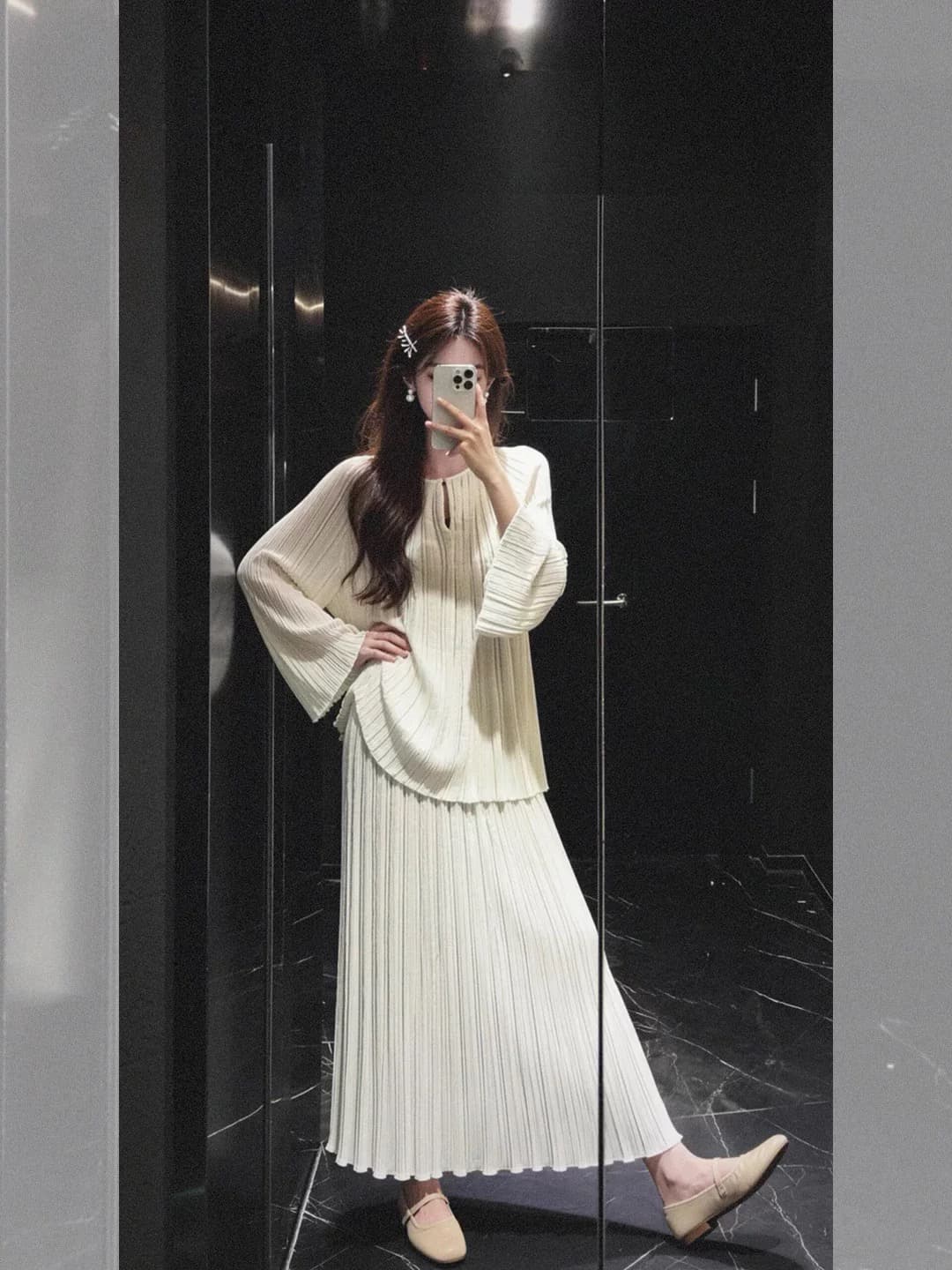 실사 빅 사이즈 여성 의류 여름 패션 세트 프랑스식 품격 느긋한 바람 맨위 반신 스커트 착용 가져 가라. 전체 집합 상세 이미지 2