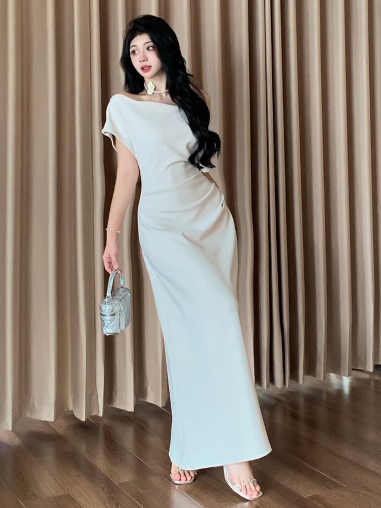 실사 선물 물품 빅 사이즈 고급 센스 오프숄더 반팔 타이트 스커트 치마 여름 새로운 지방 mm 드레스 상세 이미지 5