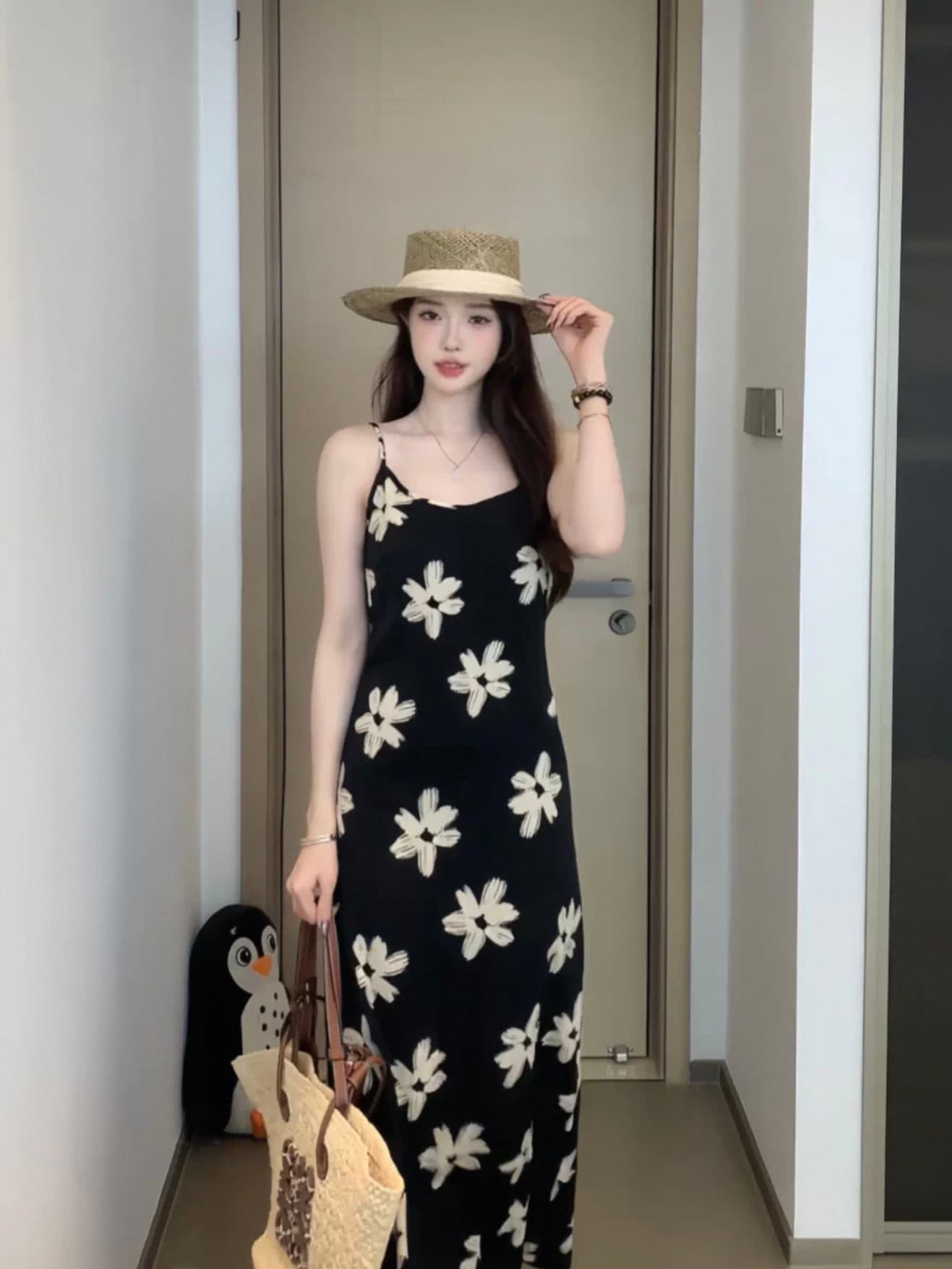 빅 사이즈 지방 mm 프랑스식 순수한 욕망 바람 고급 센스 꽃무늬 슬립 드레스 여름 새로운 몸매 가꾸기 슬림해 보이는 연령 감소 롱 스커트 여성 이미지 3