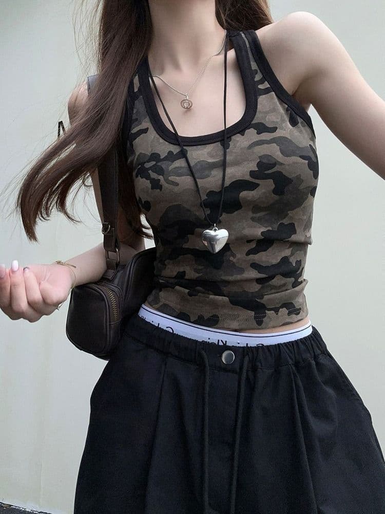 모달 사람들 면 260 그램 아메리칸 핫걸 쇼트 스타일 카모플라주 캐미솔 여름 상세 이미지 8