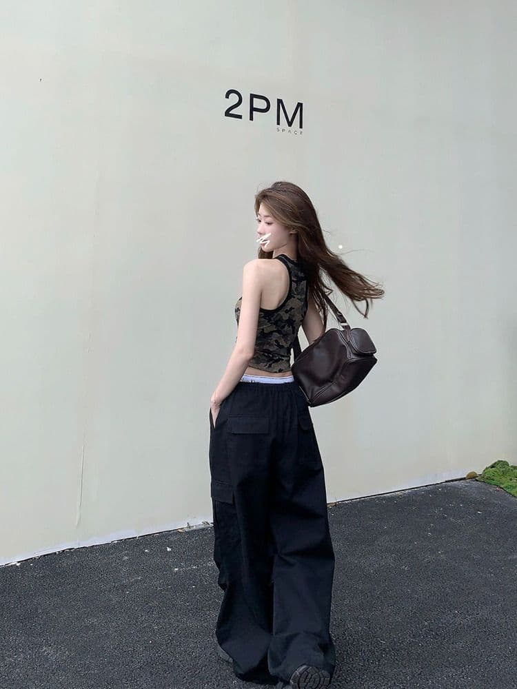 모달 사람들 면 260 그램 아메리칸 핫걸 쇼트 스타일 카모플라주 캐미솔 여름 상세 이미지 10