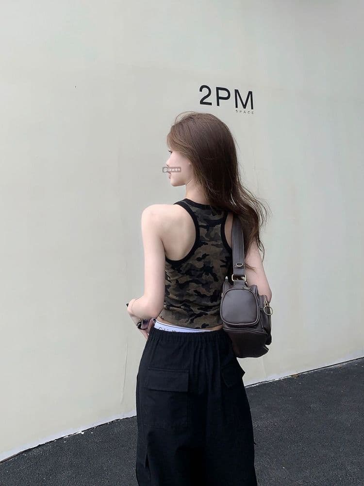 모달 사람들 면 260 그램 아메리칸 핫걸 쇼트 스타일 카모플라주 캐미솔 여름 상세 이미지 12